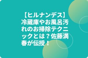 【ヒルナンデス】冷蔵庫やお風呂汚れのお掃除テクニックとは?佐藤満春が伝授!