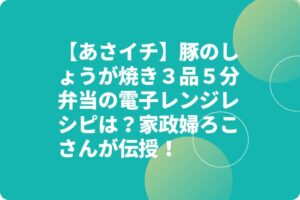 【あさイチ】豚のしょうが焼き3品5分弁当の電子レンジレシピは?家政婦ろこさんが伝授!