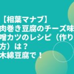 【相葉マナブ】肉巻き豆腐のチーズ味噌カツのレシピ（作り方）は？木綿豆腐で！